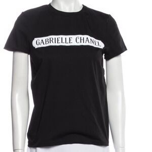 CHANEL Black Tee with White 'Gabrielle Chanel' Logo NEW
